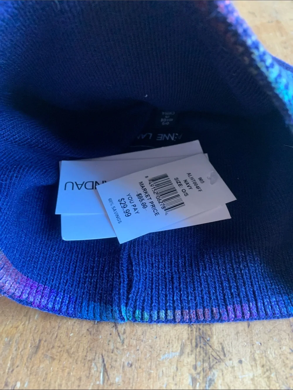 Adrienne Landau Womens Iridescent Navy Beanie with Pom
